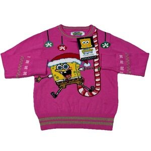 Spongebob Squarepants  Andy Evan Kids Pink Christmas Jacquard Sweater Girls‎ 3T